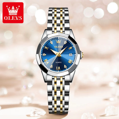 OLEVS 9931 Men’s Quartz Wristwatch – Luxury Diamond-Style Dial, Dual Calendar, Waterproof Design & Stainless Steel Strap