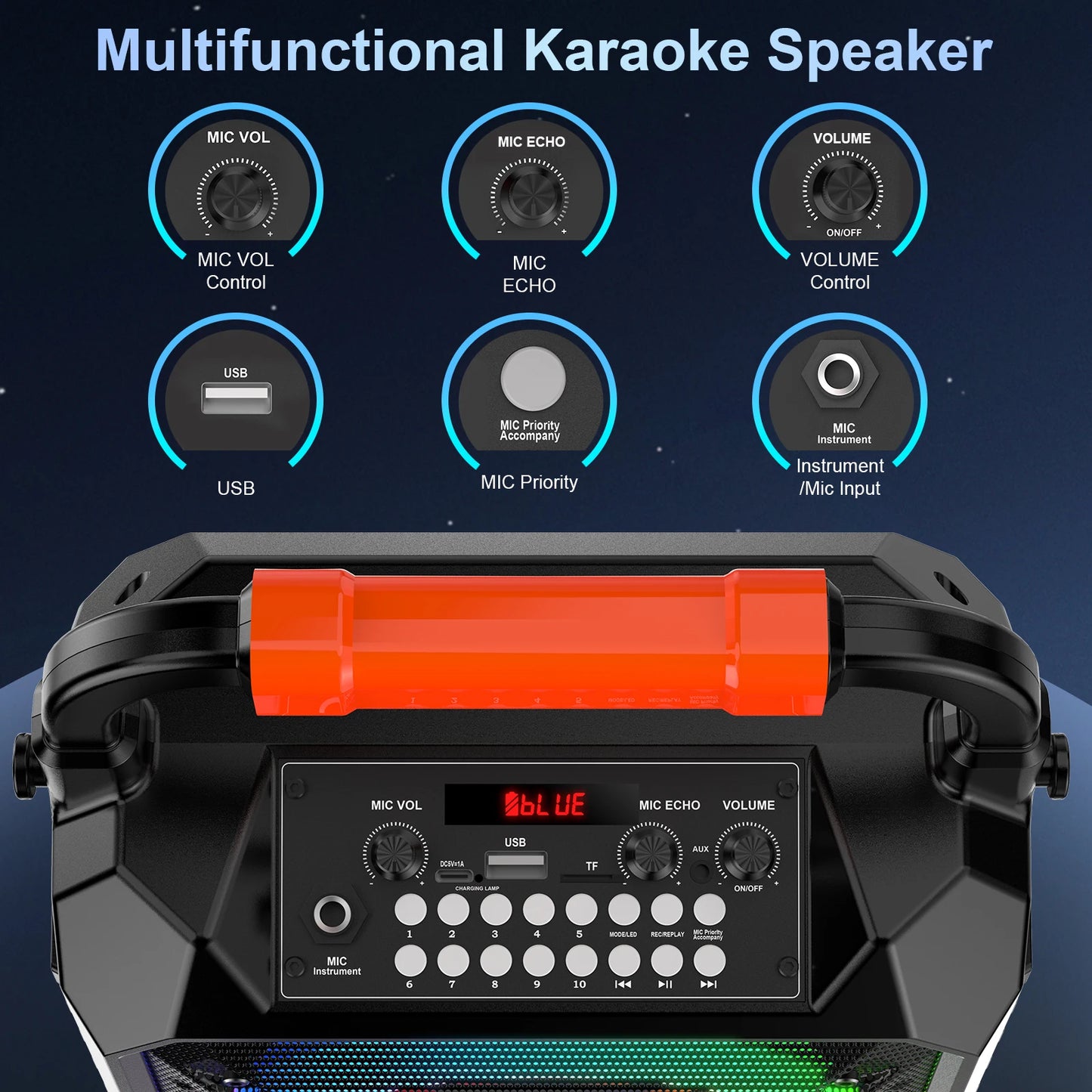 T17-T Portable Karaoke Machine – Bluetooth Speaker with 2 Wireless Microphones, DJ Lights & PA System for Parties and Outdoor Events