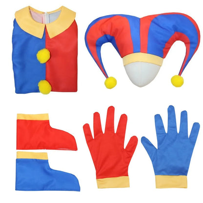 Pomni Digital Circus Cosplay Costume – Christmas Cartoon Jumpsuit with Hat for Kids, Theater Performance, Carnival & Party Outfit