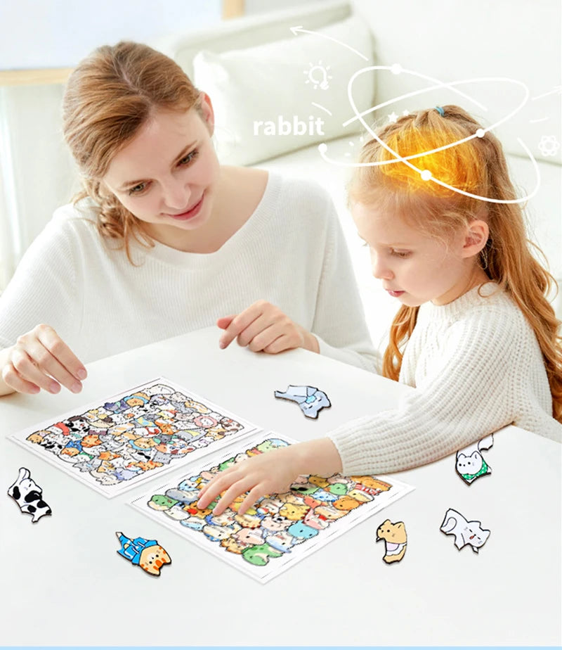 Puzzle en bois Montessori animaux – Jouet empilable chat, jeu de casse-tête éducatif pour enfants, jouet d'apprentissage créatif en bois, travaux manuels de peinture et décoration de chambre