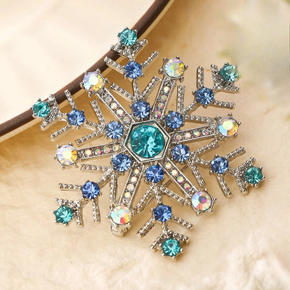 Christmas Snowflake Brooch – Blue Rhinestone Crystal Lapel Pin for Women, Festive Holiday Party Jewelry & Christmas Gift Accessory