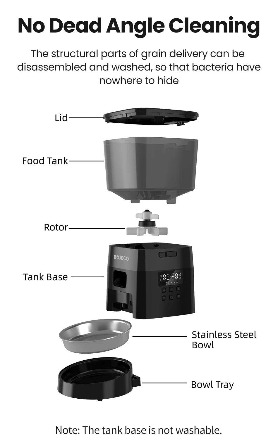 ROJECO Comedero Automático para Mascotas – Dispensador Inteligente de Comida Seca con Control por Botones para Perros y Gatos