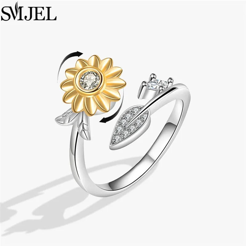 Cherry Blossom Rotating Fidget Spinner Ring – Cute Cat, Bee, Bunny & Butterfly Anti-Anxiety Ring for Women | Adjustable Stress Relief Jewelry
