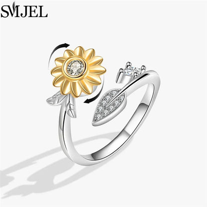 Cherry Blossom Rotating Fidget Spinner Ring – Cute Cat, Bee, Bunny & Butterfly Anti-Anxiety Ring for Women | Adjustable Stress Relief Jewelry