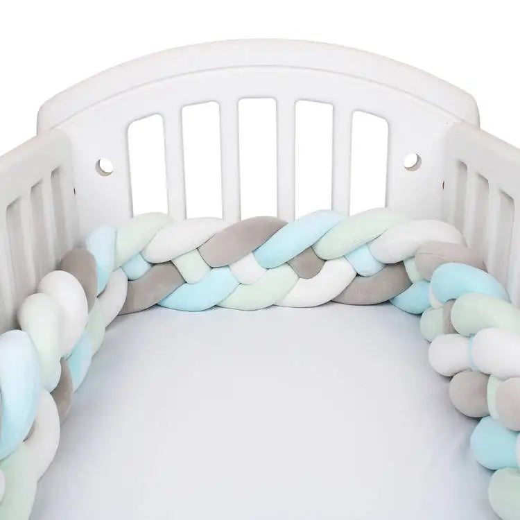 Protector de cuna trenzado hecho a mano – Cojín de cuna anudado suave para cunas, decoración de guardería y protección de bordes (1M–3.6M)
