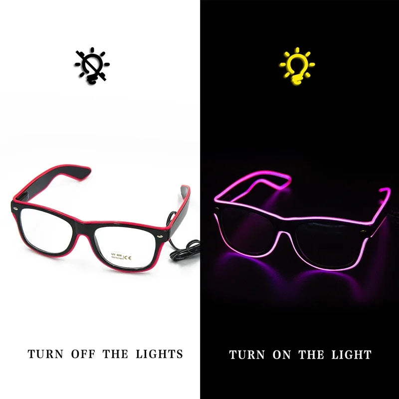 LED EL Wire Light-Up Glasses – Flashing Neon Party Sunglasses for Festivals, Raves & Cosplay