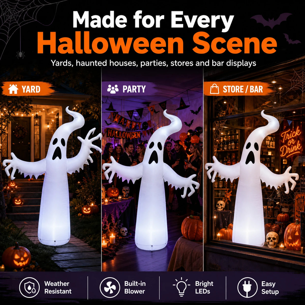 Large Inflatable Halloween Ghost Decoration – Standing PVC Ghost Yard Prop for Outdoor Lawn, Garden, Halloween Parties & Spooky Displays