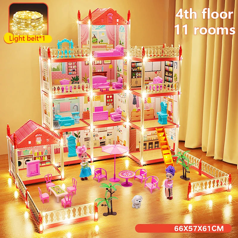 3D DIY Mini Princess Castle Villa Assembly Toy House with LED Lights – Creative Doll House Accessories Set, Girl Birthday Gift