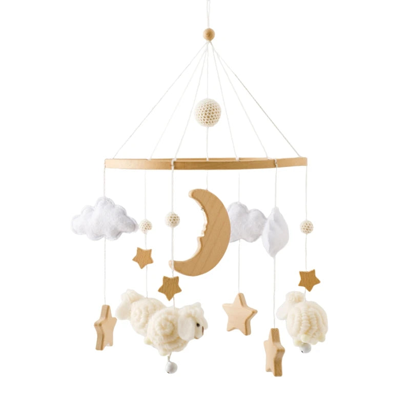 Baby Wooden Bed Bell Bracket – Newborn Crib Mobile Stand for 0-12 Months, Wooden Hanging Toy Holder with Crochet Bed Bell Rattle, Infant Nursery Decoration & Sensory Baby Toy Accessory