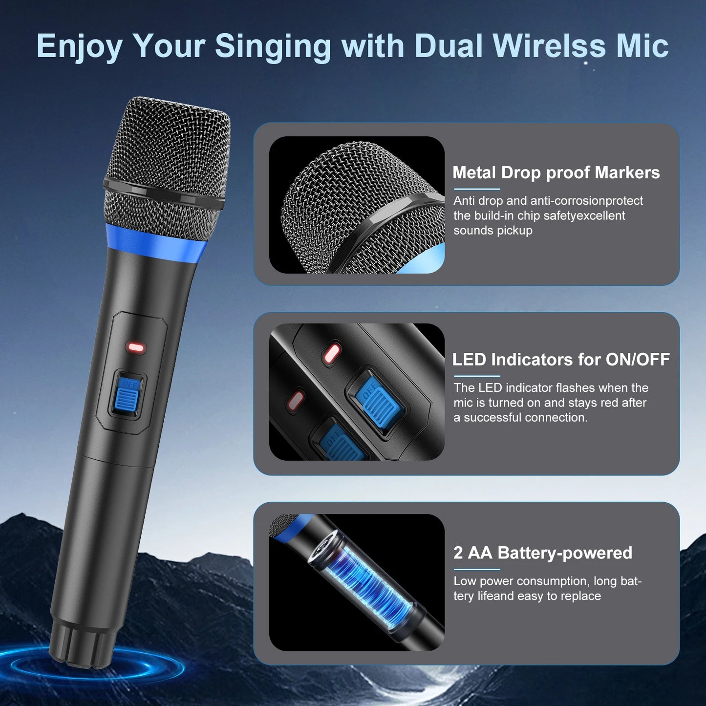 T17-T Portable Karaoke Machine – Bluetooth Speaker with 2 Wireless Microphones, DJ Lights & PA System for Parties and Outdoor Events