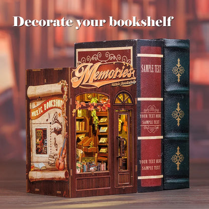 CUTEBEE Kit DIY de Rincón de Libro con Luces LED – Modelo de Estantería en Miniatura de Madera de Búho y Decoración