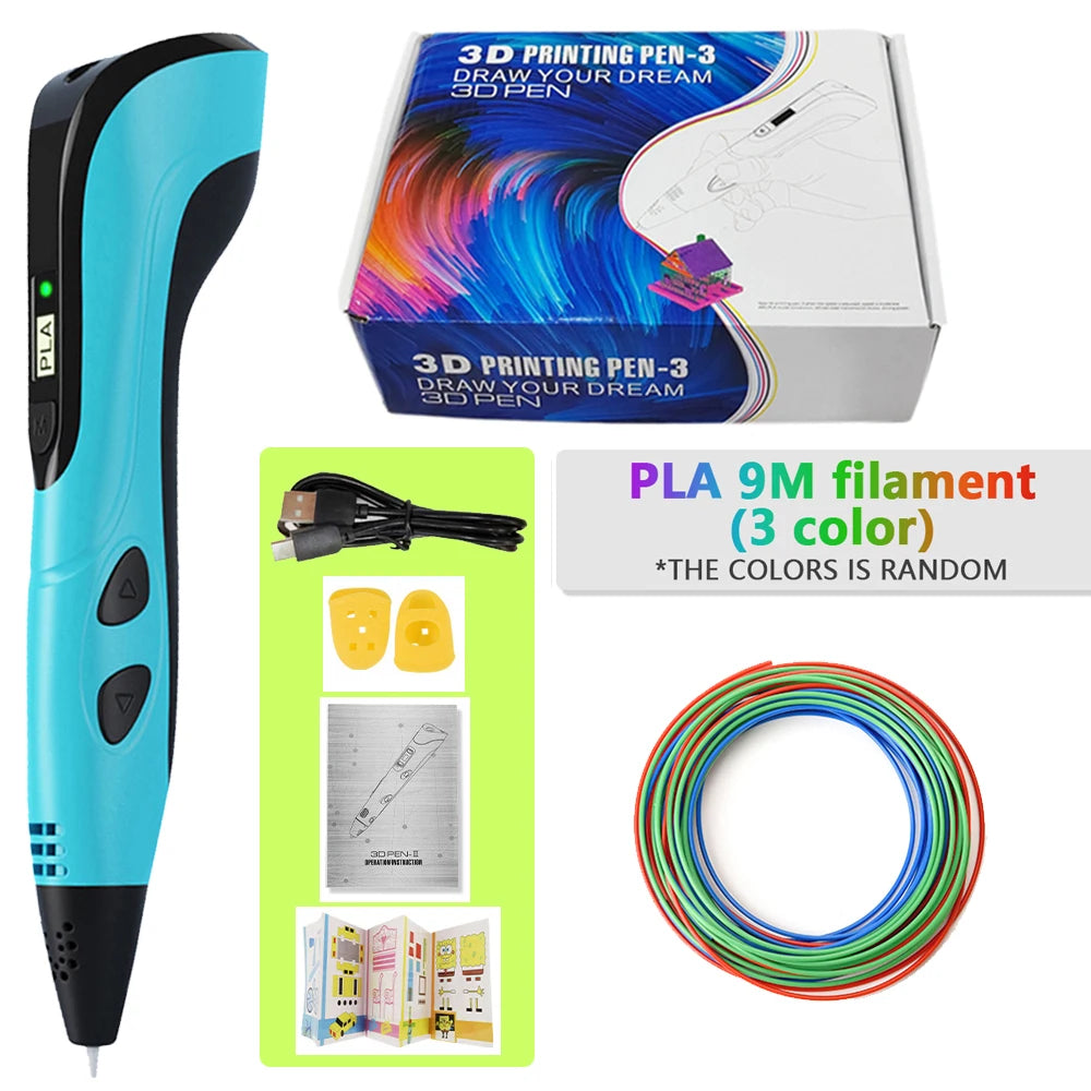 Lápiz 3D para niños – Lápiz de dibujo DIY recargable con juego de filamento PLA para manualidades creativas