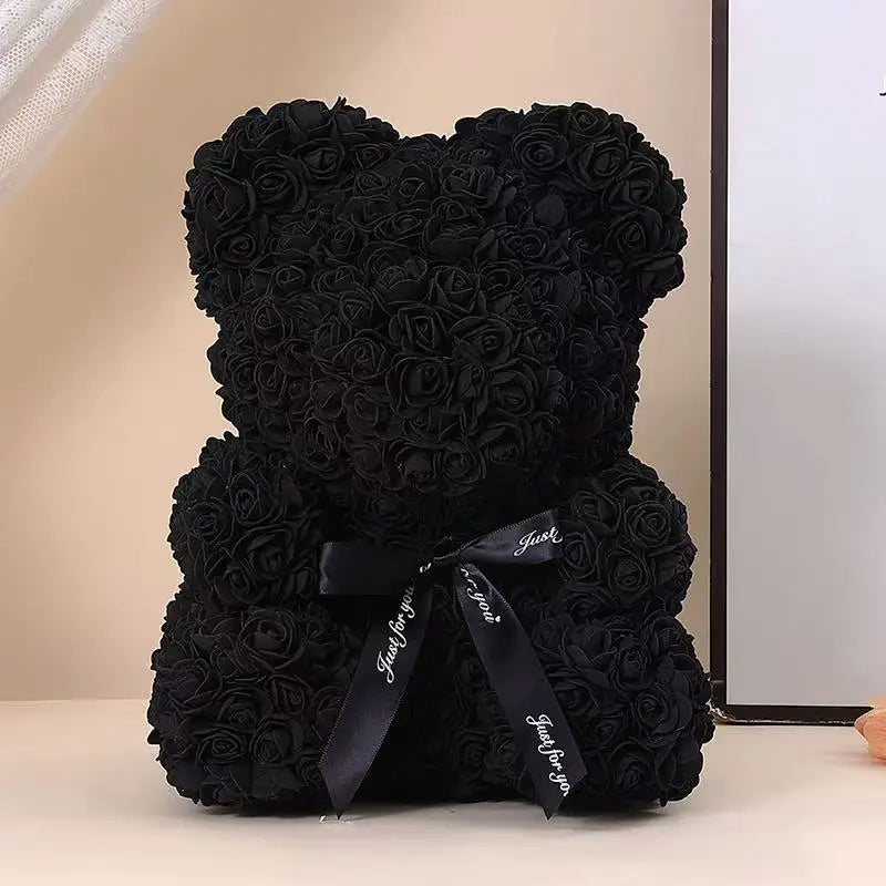 Oso de rosas artificiales de 25 cm con caja de regalo – Regalo romántico para ella en San Valentín, aniversario y boda