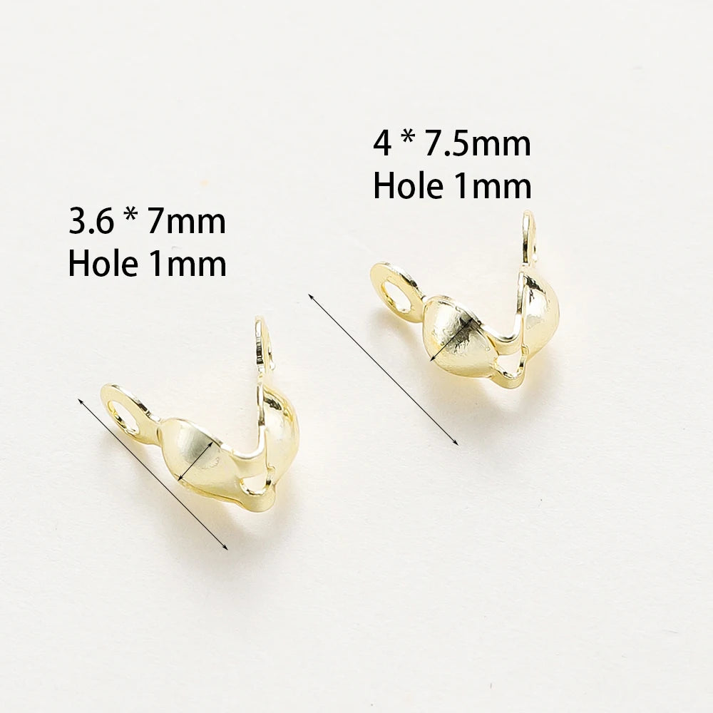 14K & 18K Gold Plated Double Hole Crimp End Clasp Beads – Open Cover Connector Beads for DIY Necklace & Jewelry Making