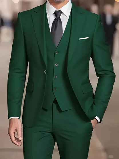 Traje de hombre beige de 3 piezas – Americana de esmoquin formal, chaleco y pantalones, traje de boda para novio, padrino de boda o graduación