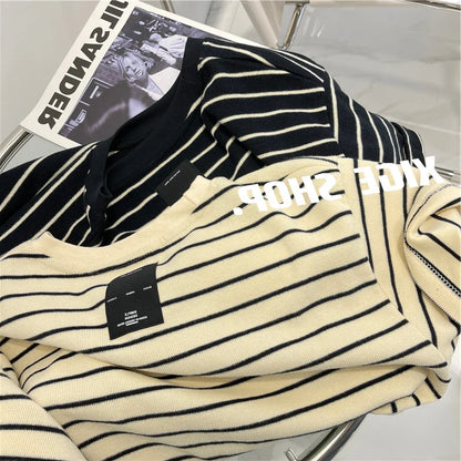 Women’s Korean Style Oversize Striped T-Shirt Loose Casual Short Sleeve Cotton Summer Commute Top