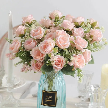 Ramo de Rosas Peonías Blancas Artificiales de 30cm – Flores Falsas de Seda con 5 Flores Grandes y 4 Capullos para Ramos de Novia, Decoración del Hogar y Arreglos Florales
