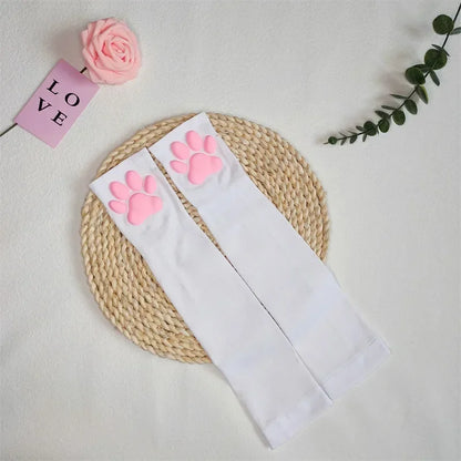 Cute 3D Cat Paw Fingerless Gloves – Soft Silicone Paw Sleeves for Women | Kawaii Sun Protection Fashion Accessory
