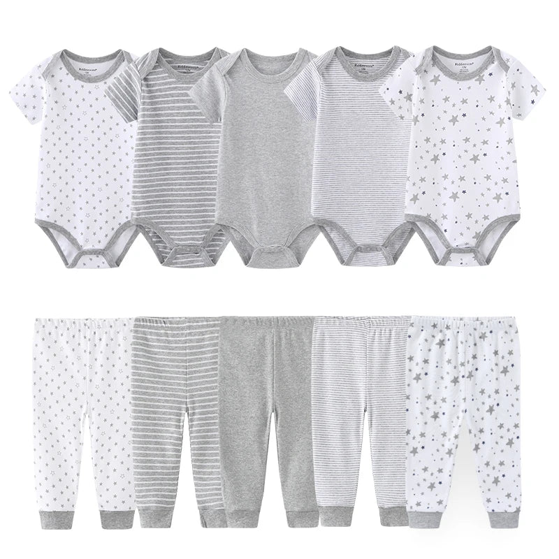 Kiddiezoom 10PCS Baby Clothing Set – Unisex Newborn Bodysuits & Pants, Soft Four-Season Infant Outfit for Baby Boys & Girls