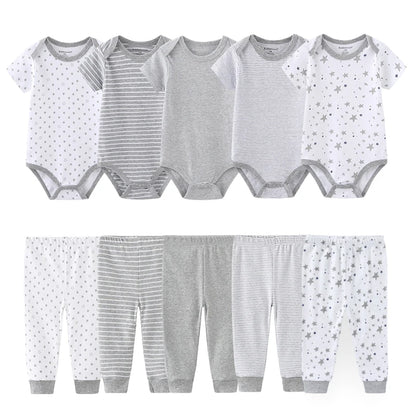 Kiddiezoom 10PCS Baby Clothing Set – Unisex Newborn Bodysuits & Pants, Soft Four-Season Infant Outfit for Baby Boys & Girls