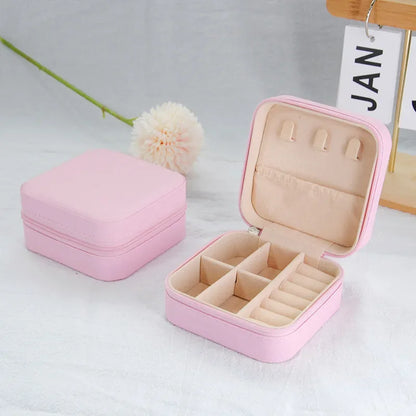 Portable Leather Travel Jewelry Organizer Case for Rings, Earrings, Necklaces & Accessories Storage