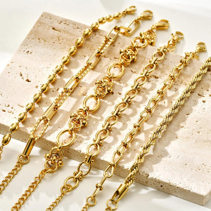 Pulsera de cadena de eslabones gruesos de acero inoxidable – Bañado en oro, pulsera de capas para mujer | Joyería de moda impermeable y de tendencia