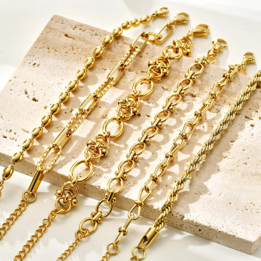 Pulsera de cadena de eslabones gruesos de acero inoxidable – Bañado en oro, pulsera de capas para mujer | Joyería de moda impermeable y de tendencia
