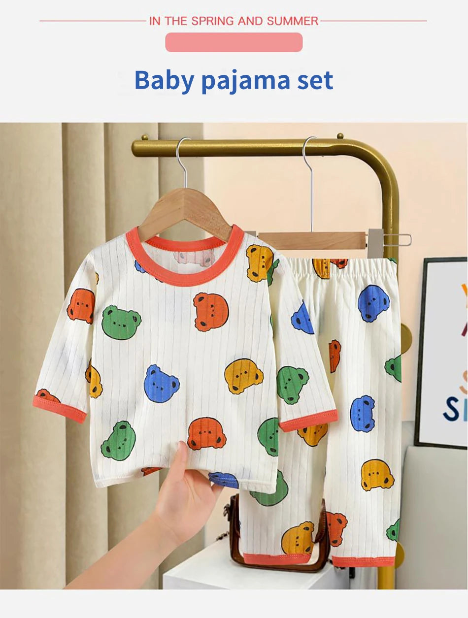 Conjunto de Pijama de Algodón para Niños – Pijama de Manga Larga y Pantalones para Verano en Casa y Habitaciones con Aire Acondicionado
