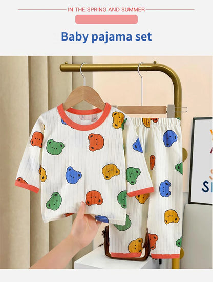 Conjunto de Pijama de Algodón para Niños – Pijama de Manga Larga y Pantalones para Verano en Casa y Habitaciones con Aire Acondicionado