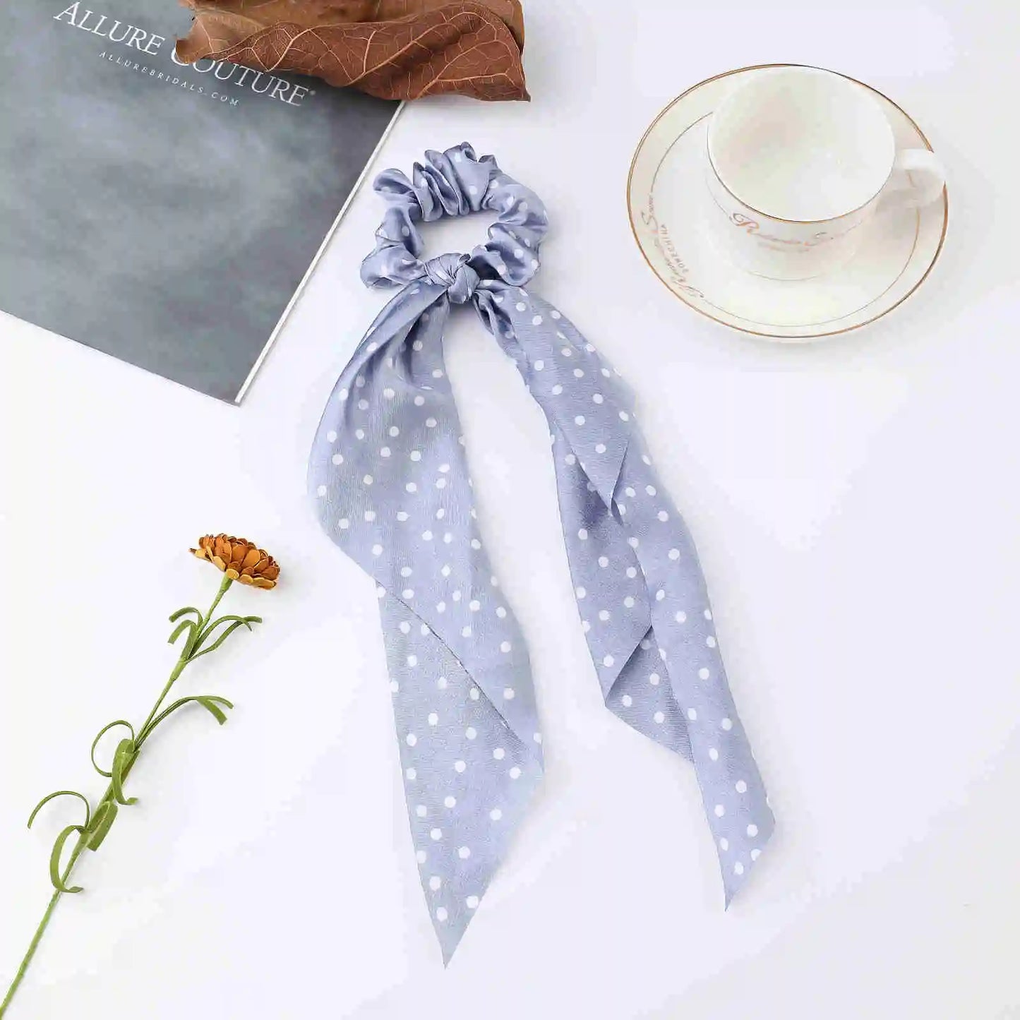 Korean Dots Scrunchie Hair Tie – Long Scarf Ponytail Elastic Hair Band for Women | Sweet Fashion Hair Accessories