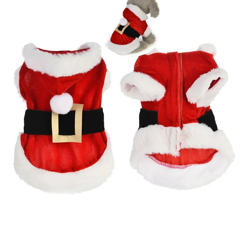 Santa Christmas Costume for Small Dogs & Cats – Winter Hooded Coat Jacket for Puppies, Chihuahua, Yorkie & Small Pets, Holiday Gift
