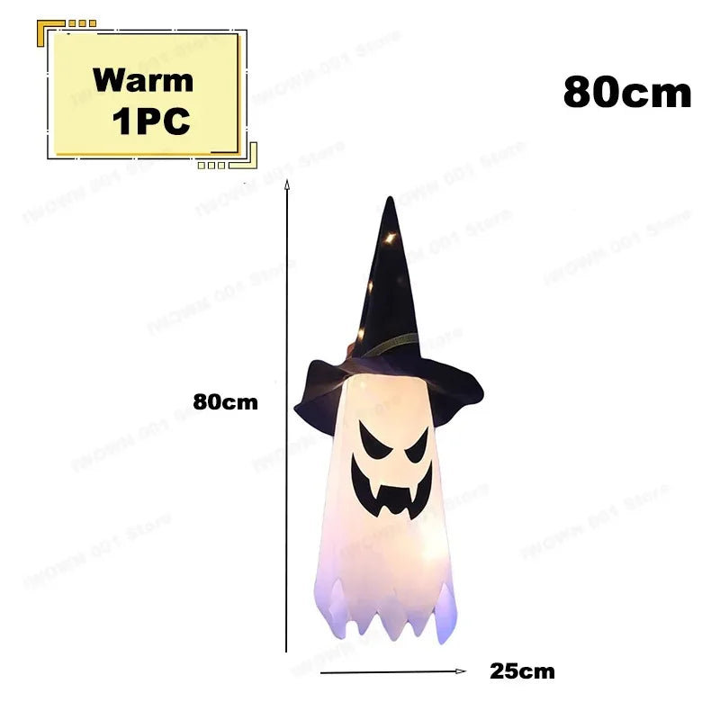 LED Flying Witch Hat Halloween Decorations – Hanging Ghost Lights & Glowing Wizard Lamp for Bar, Party, Dress-Up & Spooky Decor