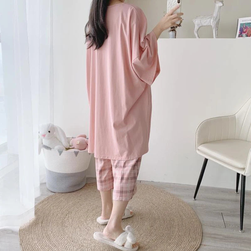 Plus Size Women's Pajama Set Up to 6XL – Short Sleeve O-Neck Top & Pants Summer Sleepwear Set