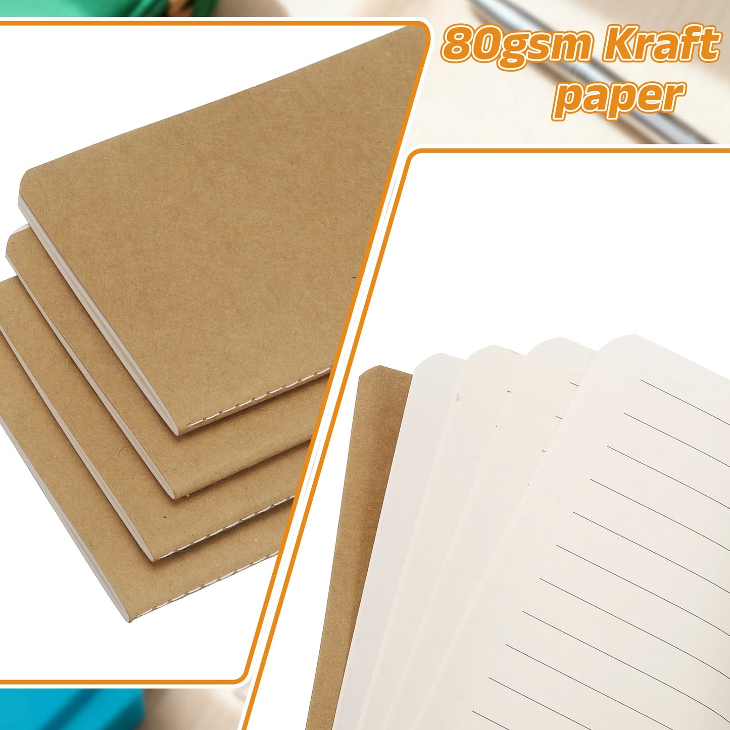 4/6 uds. Cuadernos A6 Kraft de Bolsillo – Mini Diarios Rayados para la Escuela y la Oficina