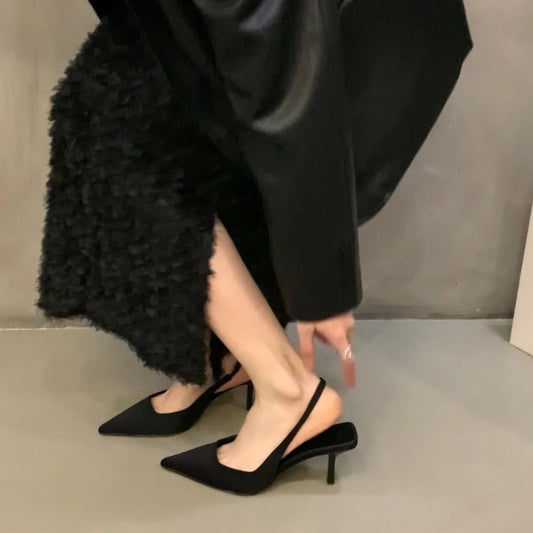 Sandalias de tacón de aguja puntiagudas para mujer – Elegantes y sexys, sin cordones, tacones altos de boca baja para uso casual y fiesta
