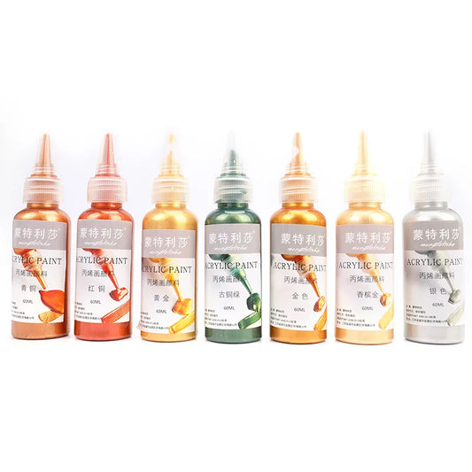 Pintura Acrílica Oro Metálico de 60 ml - Pigmento Impermeable DIY para Proyectos de Arte y Manualidades