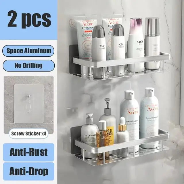 Étagère de Douche Murale sans Perçage – Support d'Angle en Aluminium pour Shampooing, Savon et Rangement de Toilette