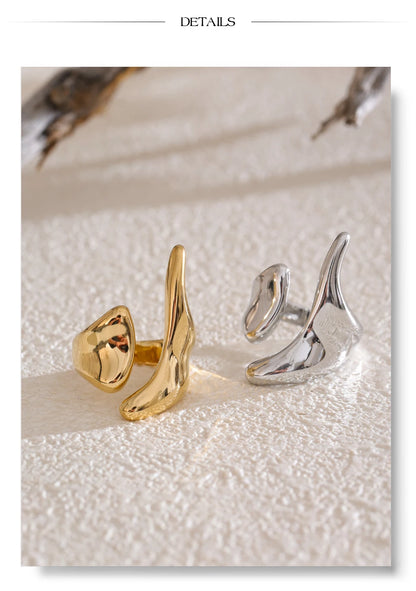 Anillo de Acero Inoxidable Ajustable Geométrico – Anillo de Moda Minimalista con Baño de Oro PVD para Mujer