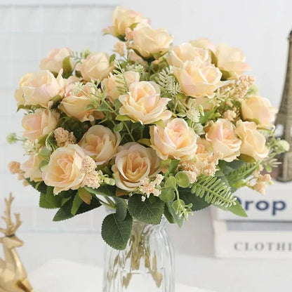 Ramo de Rosas Peonías Blancas Artificiales de 30cm – Flores Falsas de Seda con 5 Flores Grandes y 4 Capullos para Ramos de Novia, Decoración del Hogar y Arreglos Florales