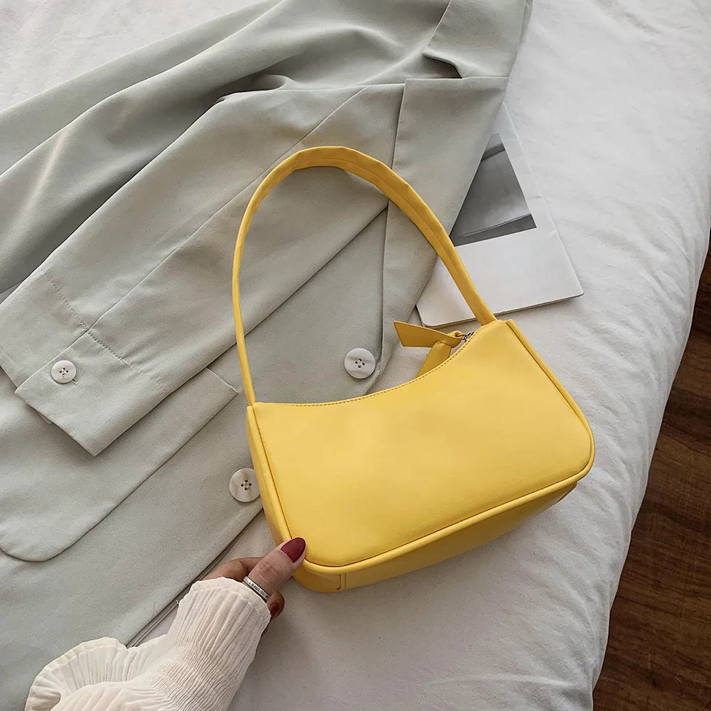 Bolso de hombro retro de piel sintética para mujer – Bolso de mano de moda con asa superior, monedero informal de color sólido para mujer