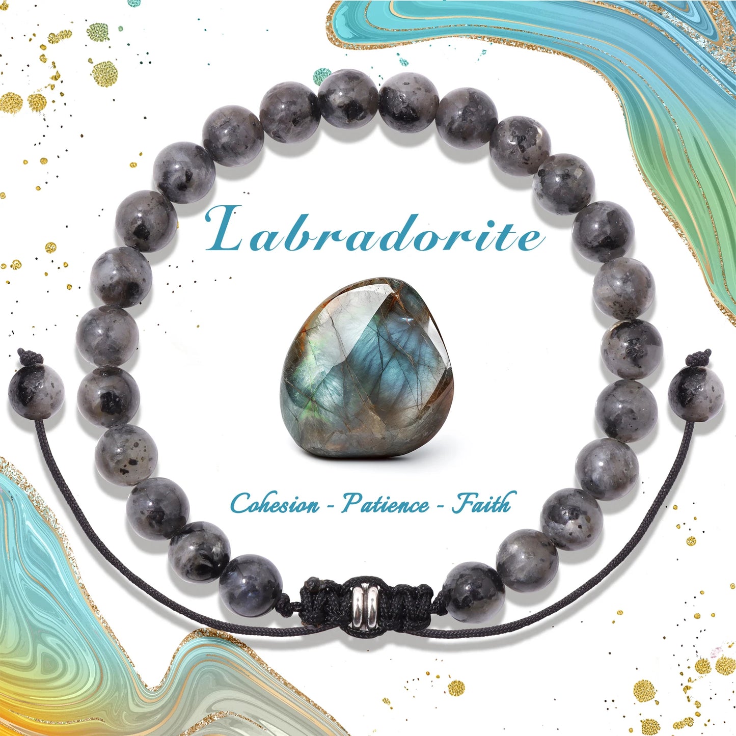 Bracelet perles de tourmaline noire naturelle – Bracelet ajustable tressé en corde avec carte cadeau pour hommes et femmes