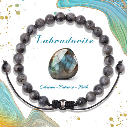 Bracelet perles de tourmaline noire naturelle – Bracelet ajustable tressé en corde avec carte cadeau pour hommes et femmes