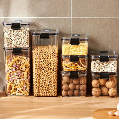 Juego de recipientes herméticos de cocina – Contenedores grandes de plástico para granos con tapas a prueba de humedad para almacenar alimentos y condimentos