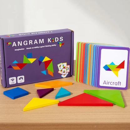 Rompecabezas de Tangram Montessori de Madera - Juego Educativo de Bloques de Construcción Preescolar, Rompecabezas Creativo de Lógica para Niños, Desarrollo Cerebral y Regalo Festivo