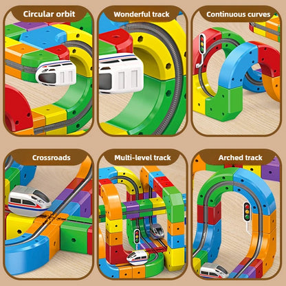 Ensemble de construction de train magique – Jouet de labyrinthe de voiture de rail magnétique électrique pour enfants, cadeau éducatif STEM