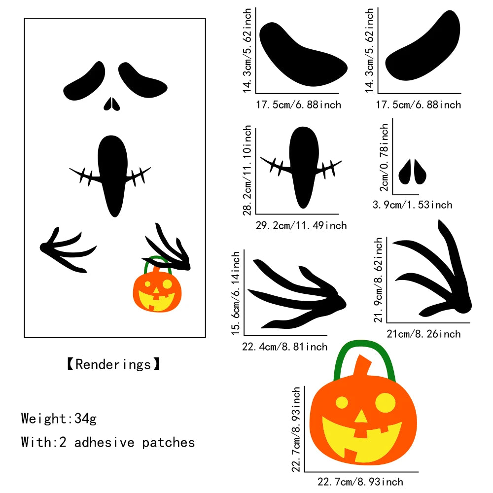 Halloween Window & Door Stickers – Skeleton Hand, Pumpkin, Ghost, Devil & Witch Hat DIY Decals for Room, Window & Party Decorations
