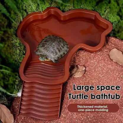 Reptile Bathing Pool & Feeding Dish – Water Bowl with Ramp for Snakes, Turtles, Bearded Dragons & Lizards, Terrarium Habitat Accessory