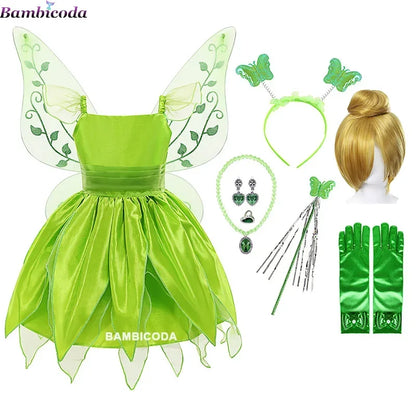Girls Tinker Bell Costume – Green Fairy Princess Fancy Dress for Halloween, Birthday Parties & Cosplay, Ages 2–10Y