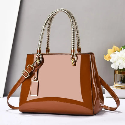 Women's 2025 Light Luxury Lacquer Leather Handbag – Large-Capacity Casual Shoulder & Crossbody Bag with Glossy Finish, Stylish Everyday Purse