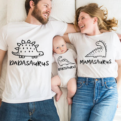Dinosaur Family Matching T-Shirts – Mommy & Daddy Shirts with Baby Bodysuits, Short-Sleeve Family Outfits for Boys & Girls, Gift Set